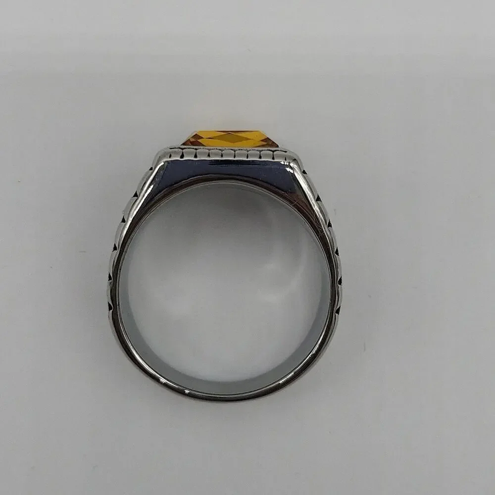 Yellow Cubic Zirconia Handmade Men's Ring Size 11 NWT